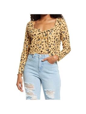 New Nordstrom BP | Crop Rib Cardigan & Camisole Set in Beige Nougat Leopard